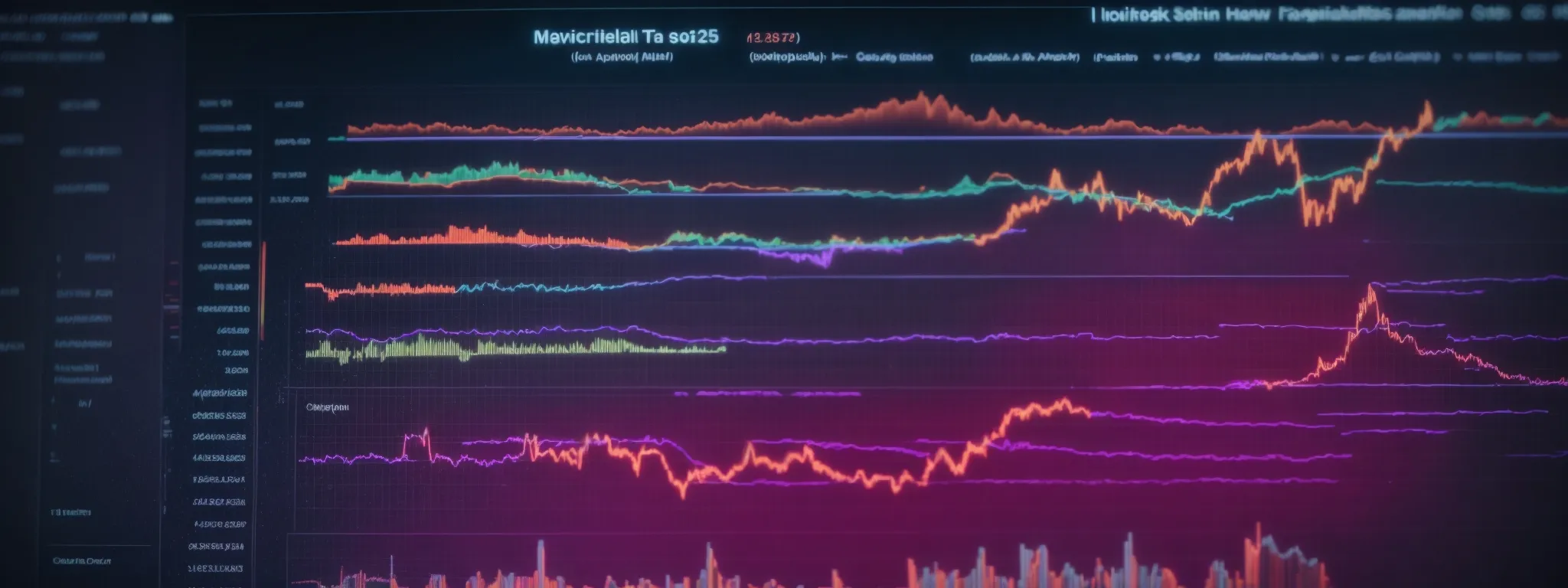 a close-up of a computer screen displaying colorful graphs and analytics related to website traffic and search engine rankings.