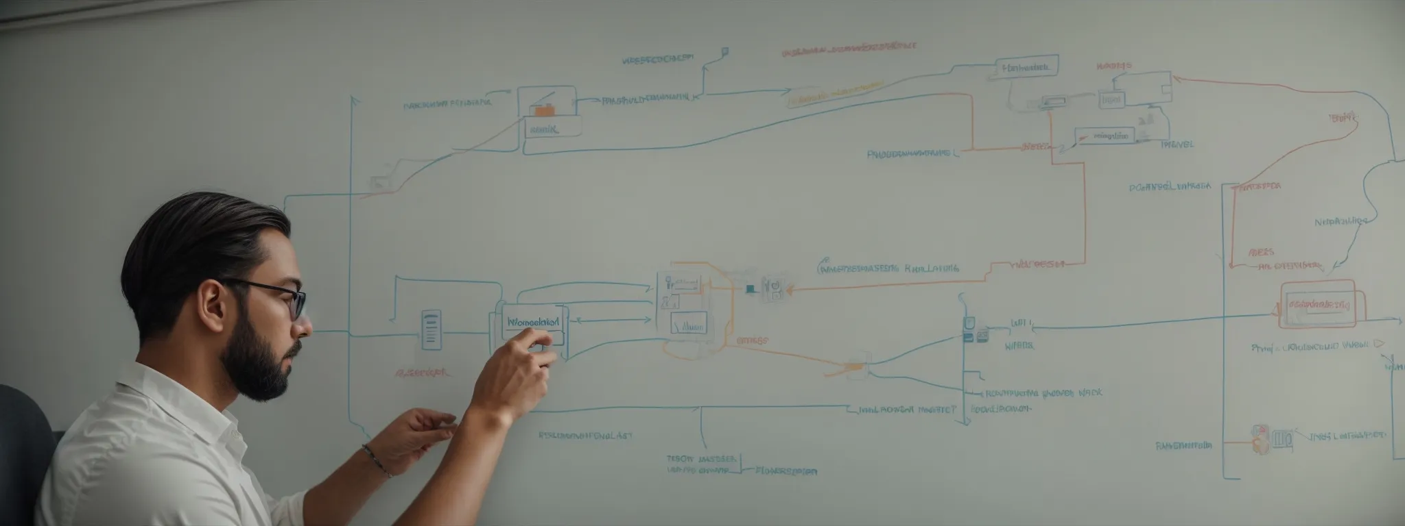 a webmaster analyzing a flowchart that illustrates the pathways of nofollow and dofollow links in website networking.