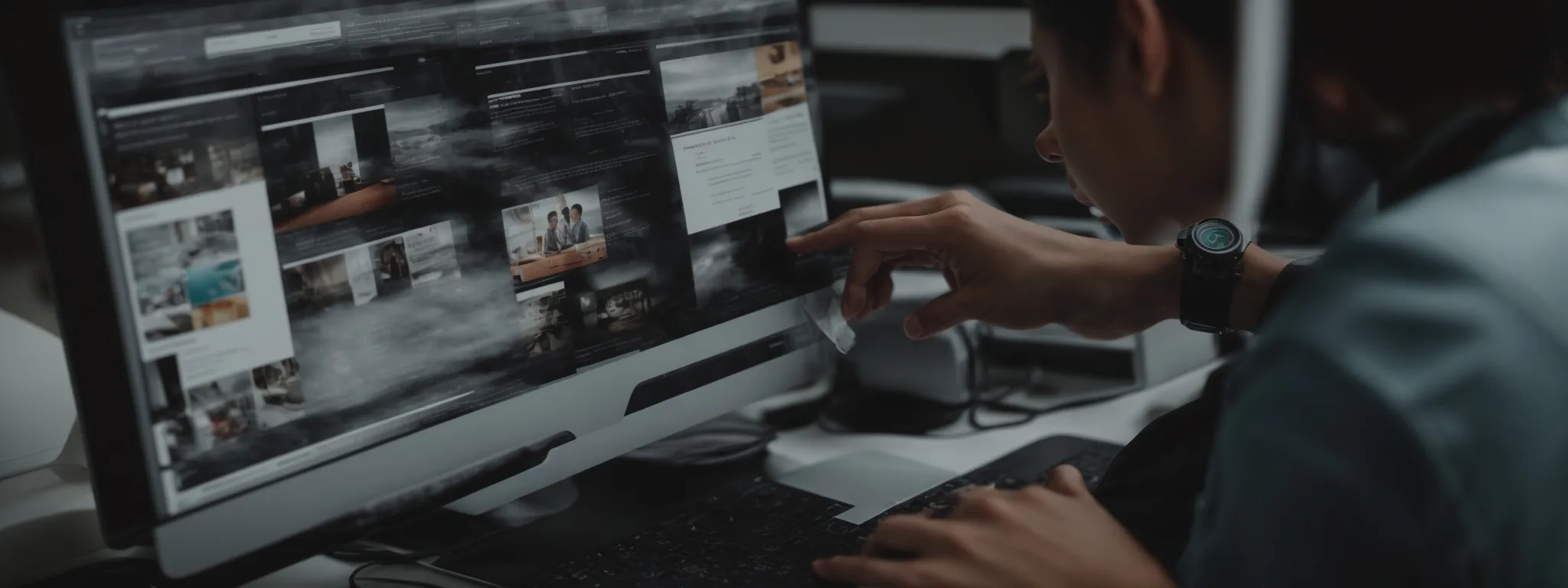 a web designer strategically organizes website navigation on a computer screen.