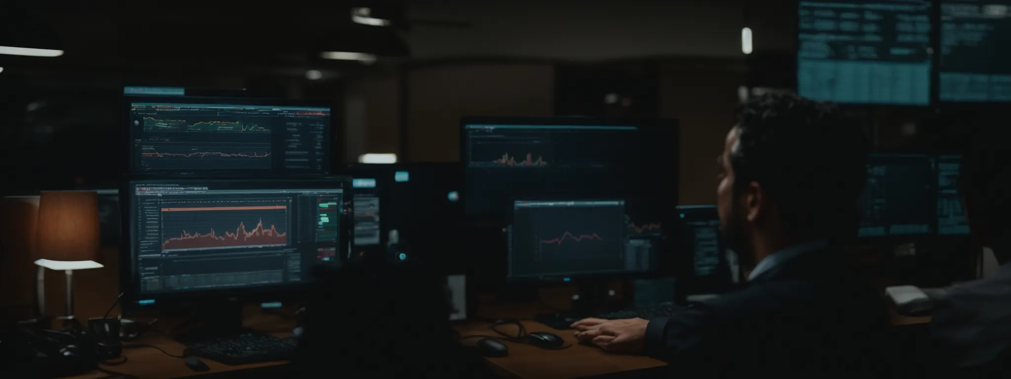 a marketer analyzing a dashboard on a computer screen displaying customer engagement statistics.