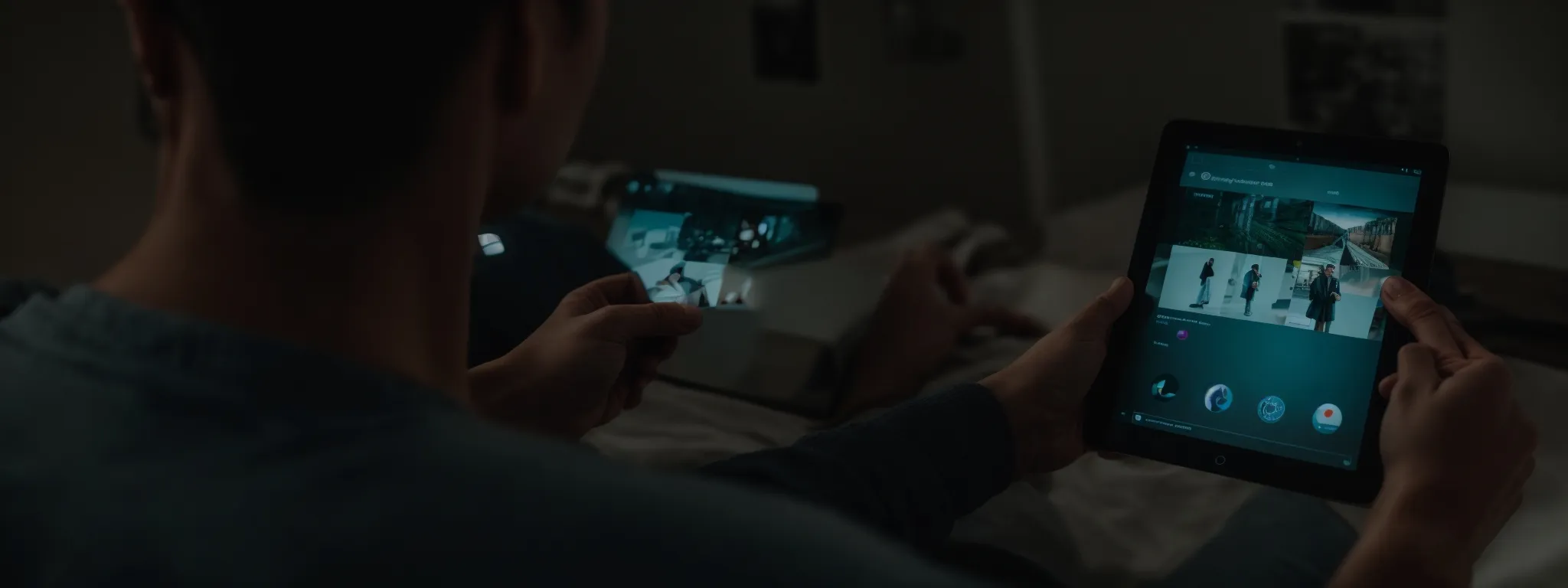 a person interacts with a video on a tablet, illustrating active viewer engagement.