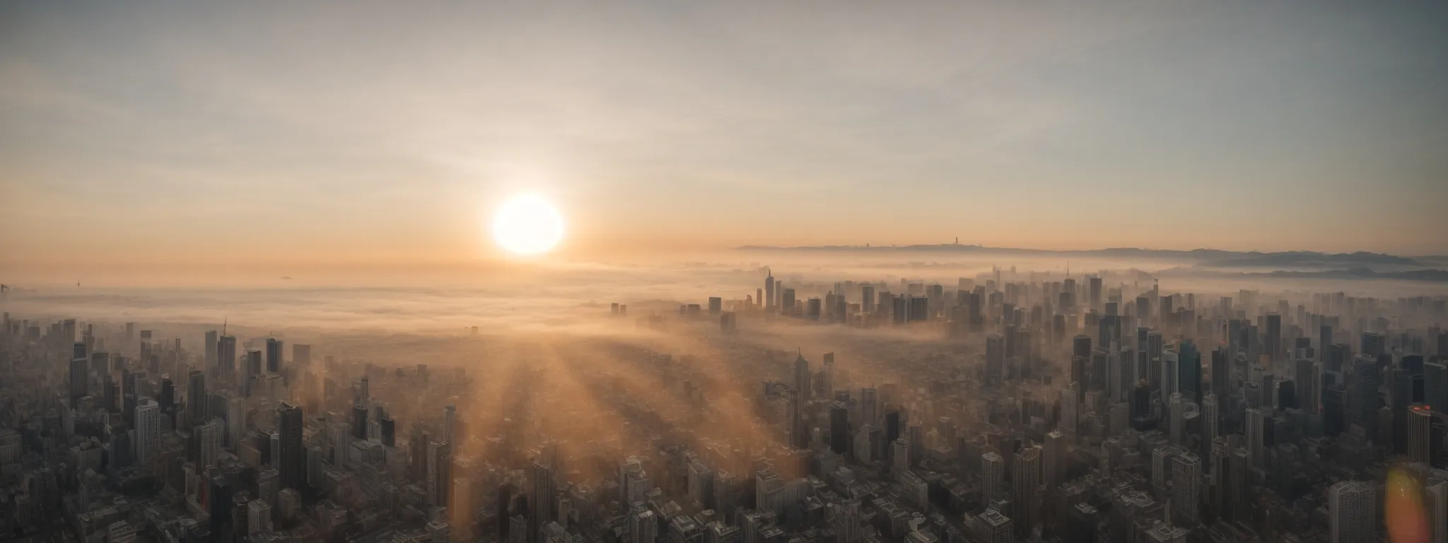 a sunrise over a digital metropolis symbolizing the dawn of ethical online marketing practices.