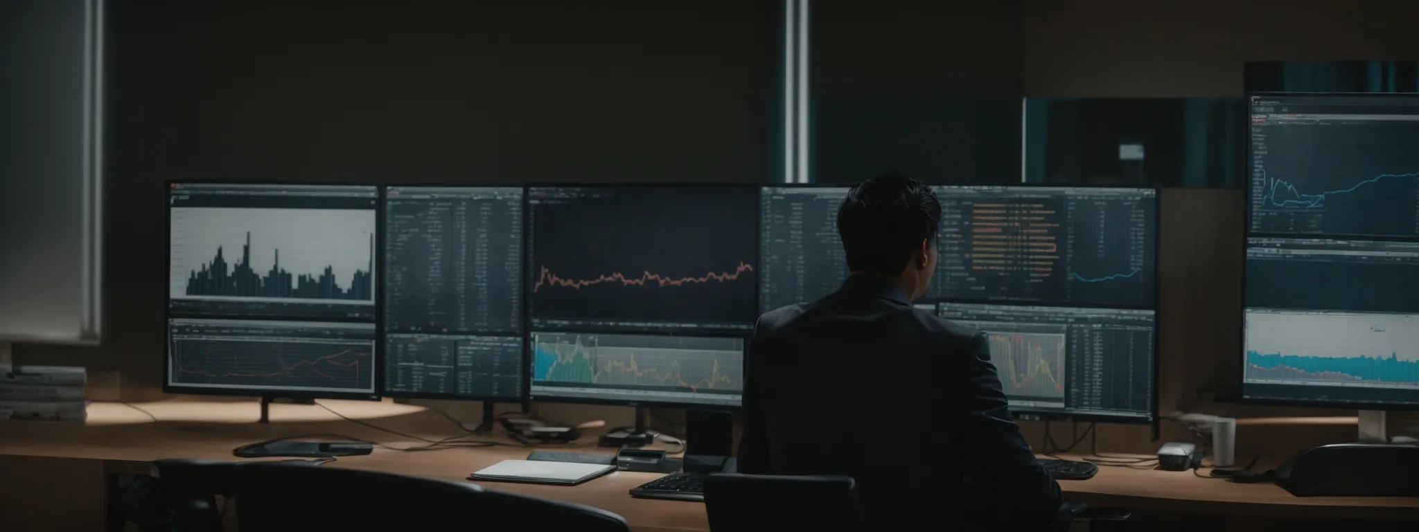a person analyzing graphs and charts displayed on a computer screen in a modern office setting in raleigh.