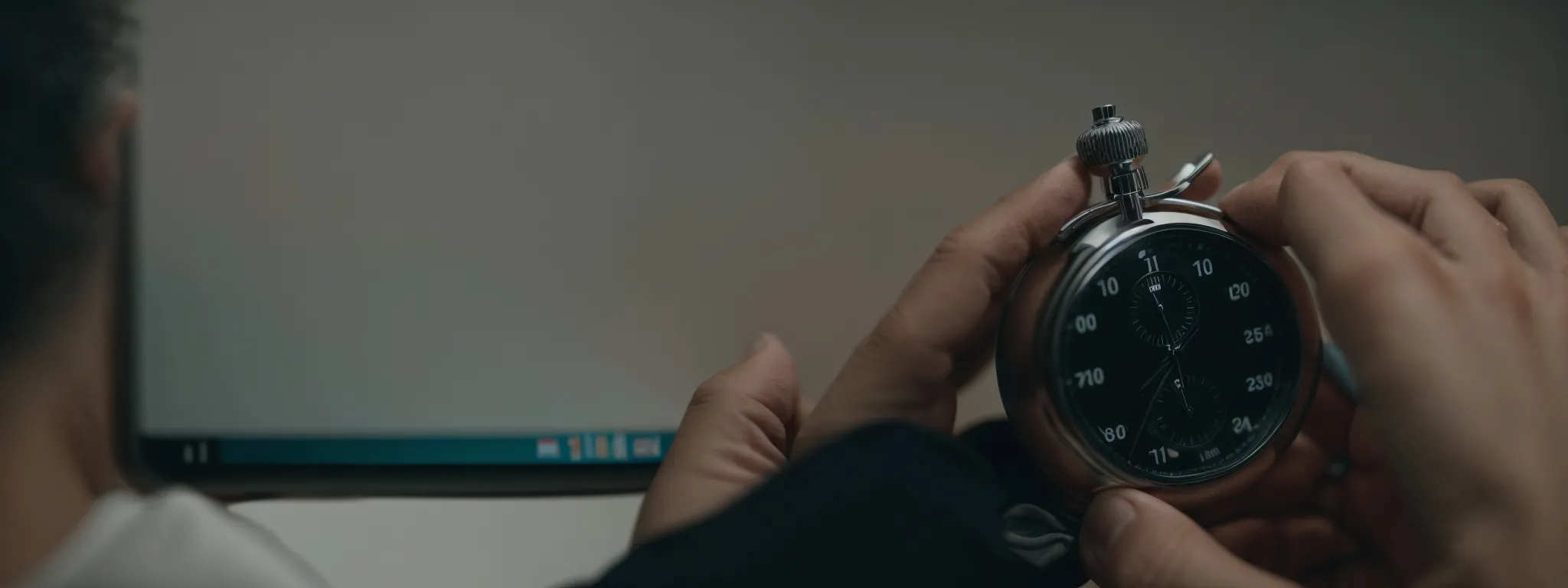 a snapshot capturing the moment a user clicks a stopwatch to time a website's loading speed, symbolizing the race for faster page loads in the realm of seo.