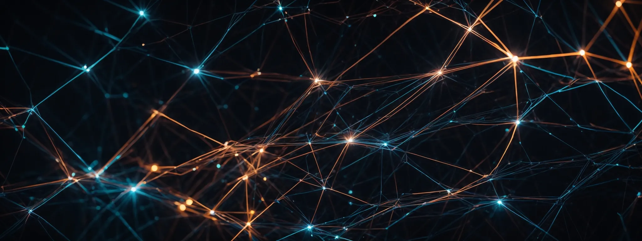 a dense network of glowing lines and nodes on a computer screen, symbolizing the connectivity and expansion of a website's backlink profile.