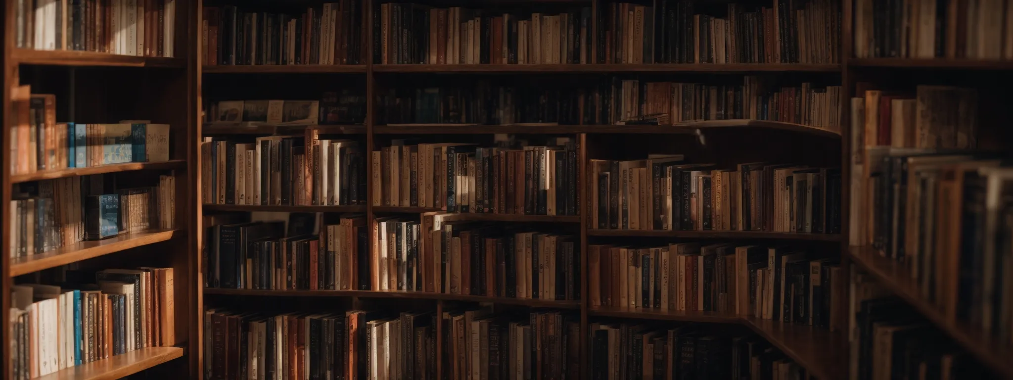 a library with several books on the same topic scattered across different shelves.