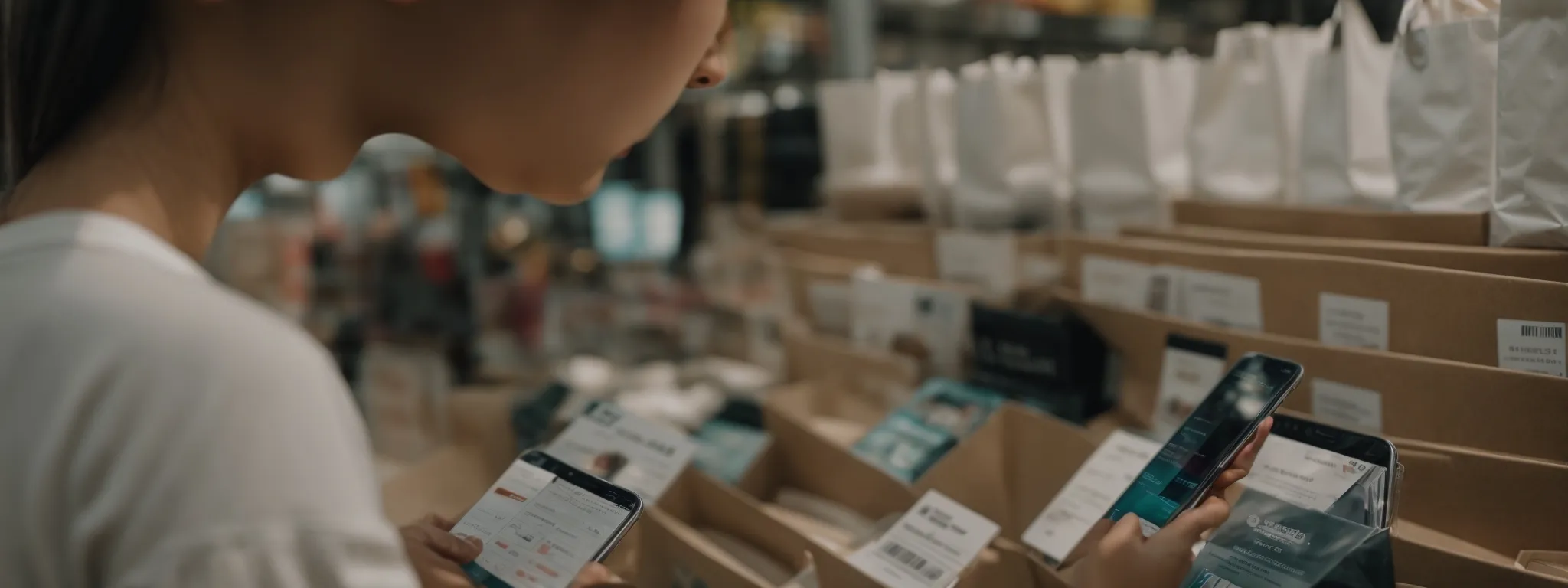 a shopper uses a smartphone to visually search for products on an e-commerce platform.