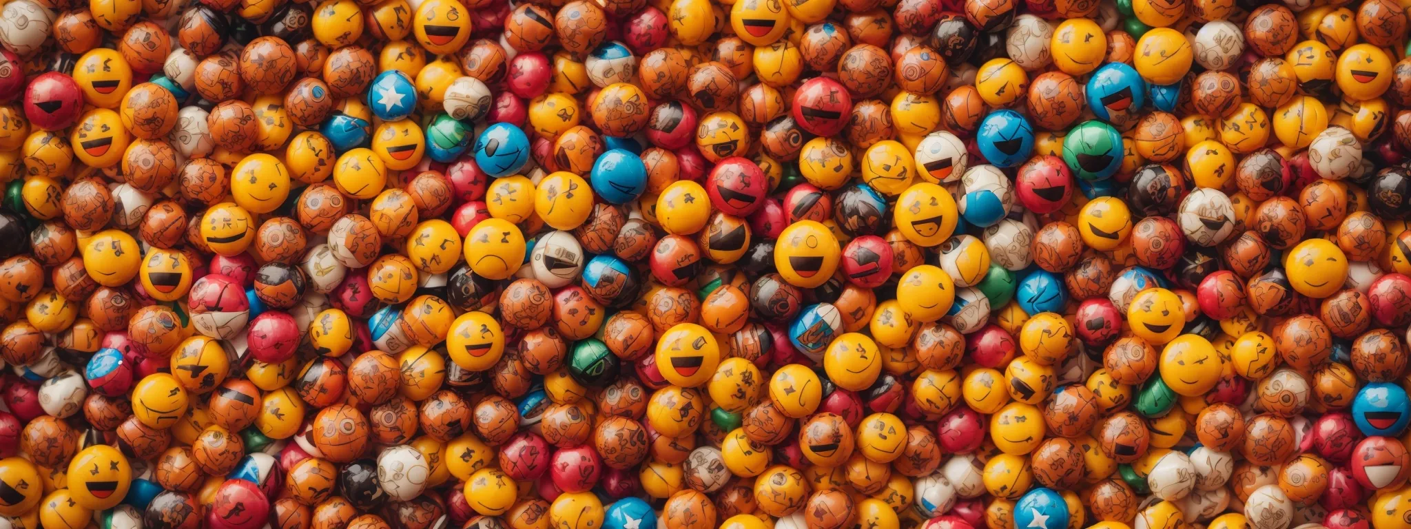 a diverse group of people animatedly gesture at a large screen displaying an array of colorful emojis.