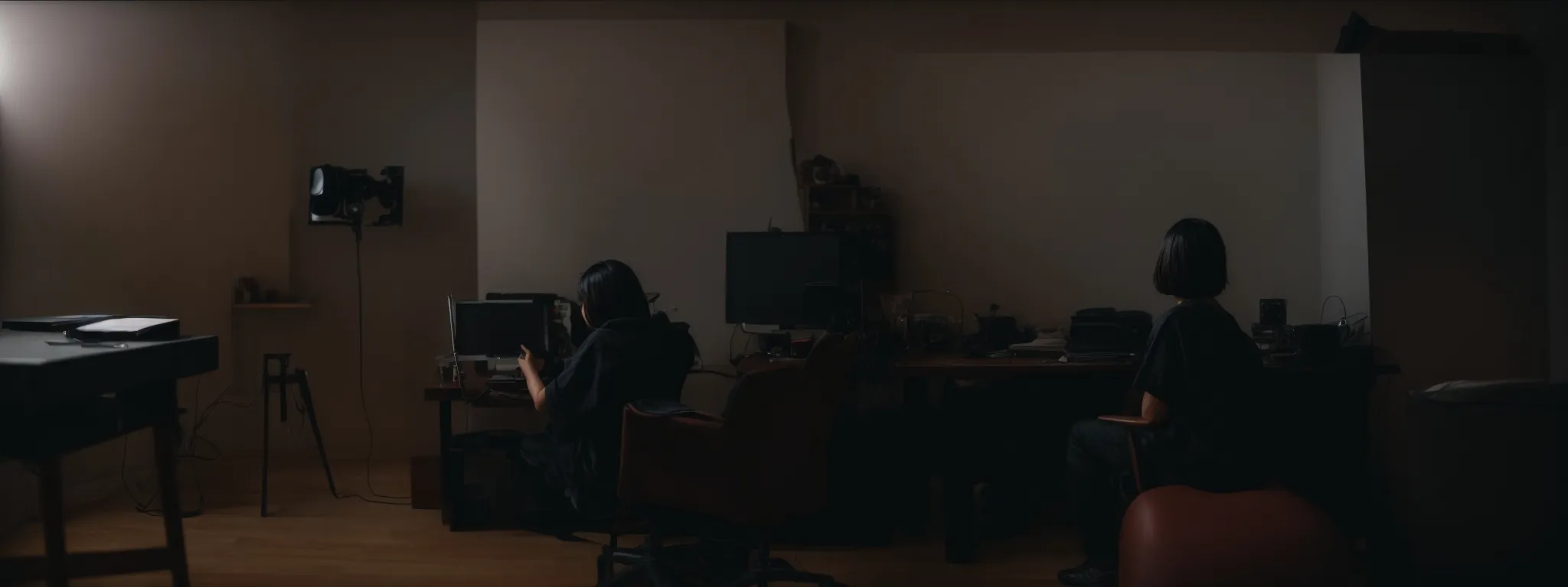 a person sitting before a computer with a blank canvas on the screen, poised to start a project.