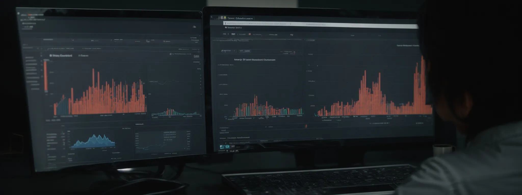 a person analyzing graphs and charts on a computer screen showing website traffic statistics.