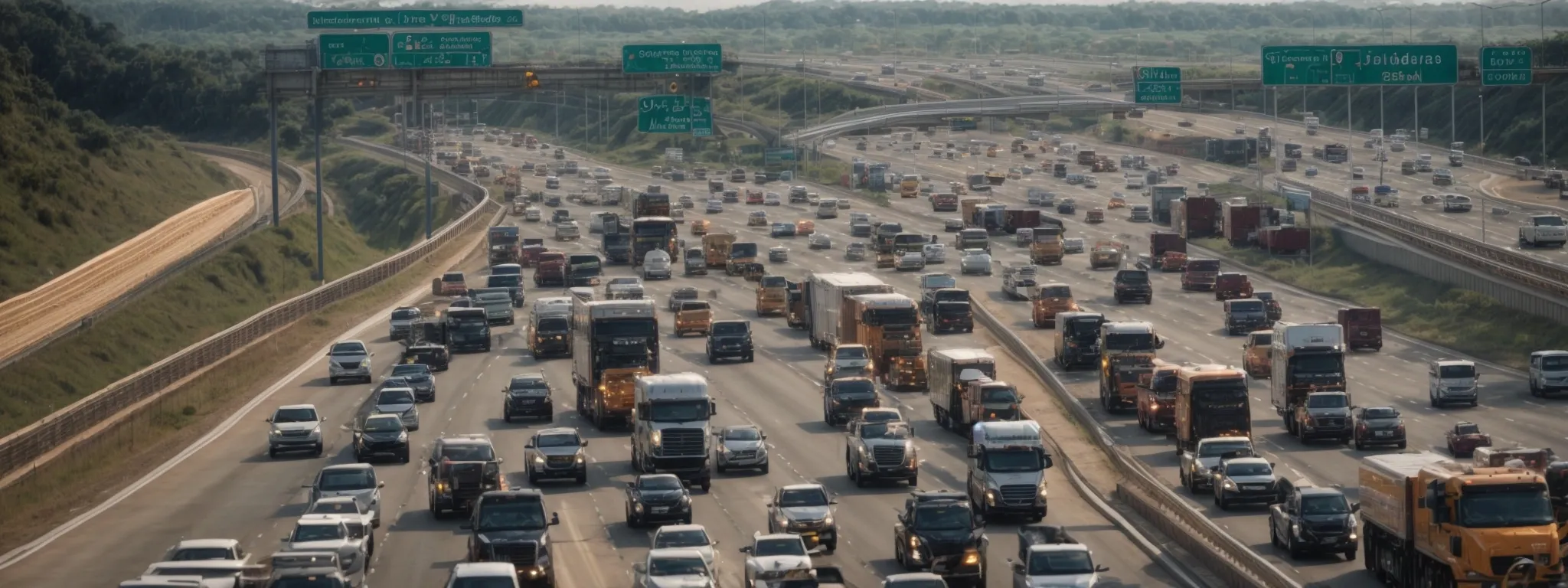 a busy highway with a diverse stream of vehicles symbolizing the influx of web traffic.