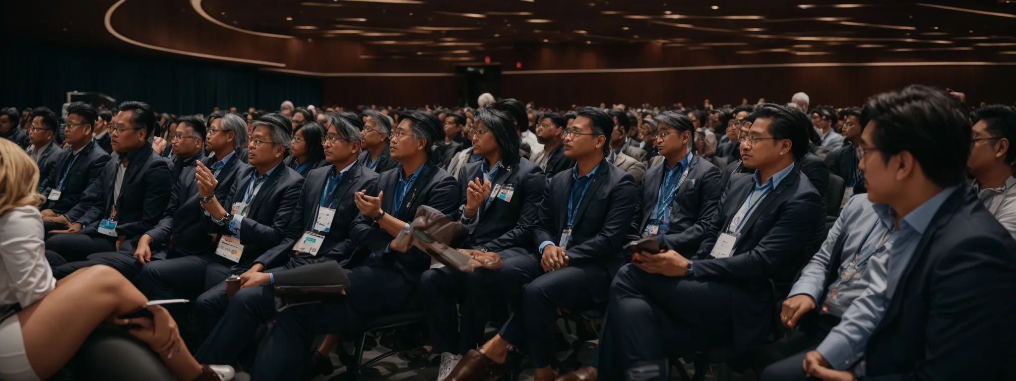a panel discussion at a modern digital marketing conference.