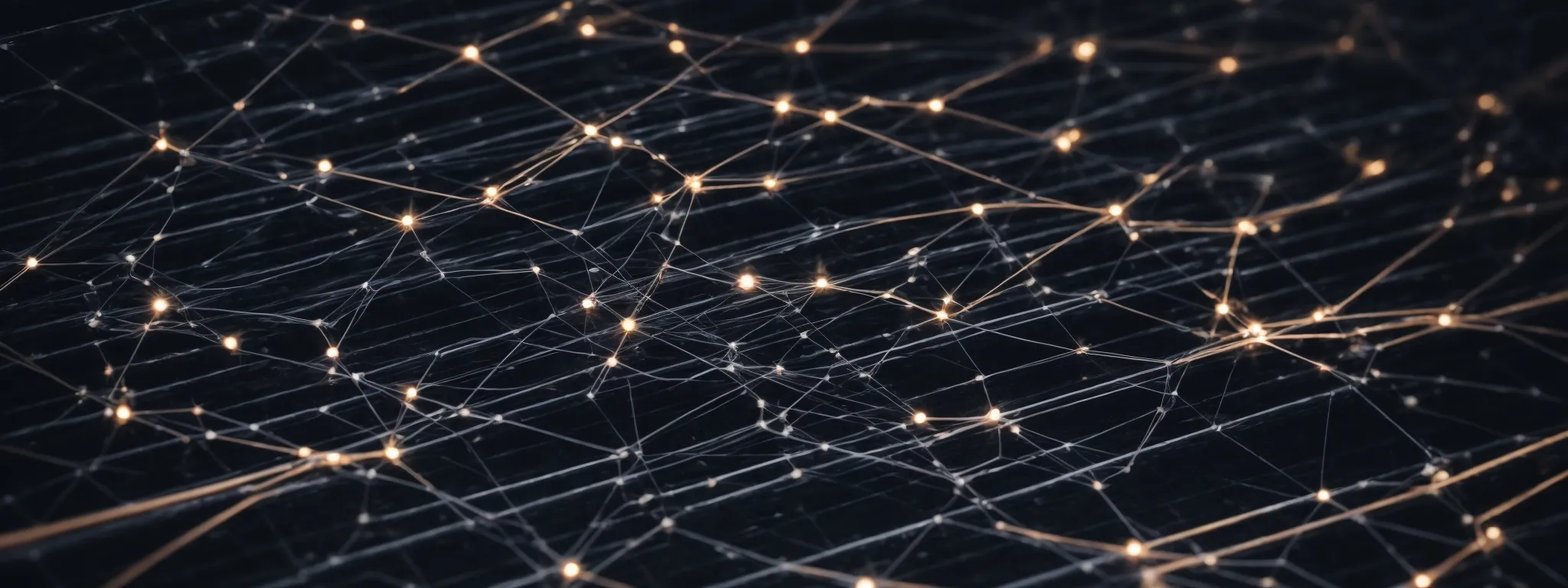 an open laptop displaying a web of connected nodes symbolizing a strategic link building network on its screen.