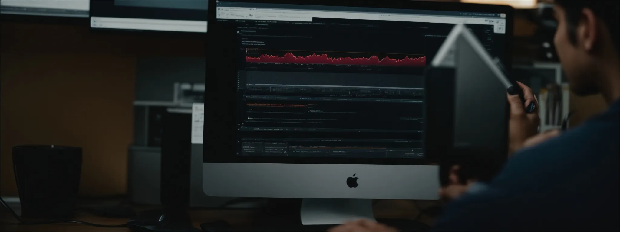 a person working on a computer with multiple browser tabs open for competitor analysis.
