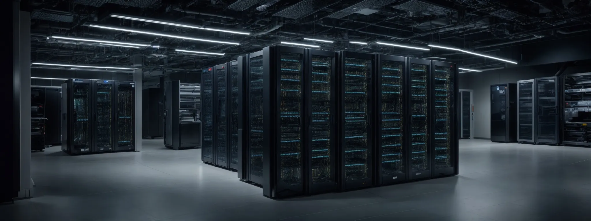 a bustling server room with active computer racks, illustrating the digital infrastructure preparing to accommodate search engine crawlers.