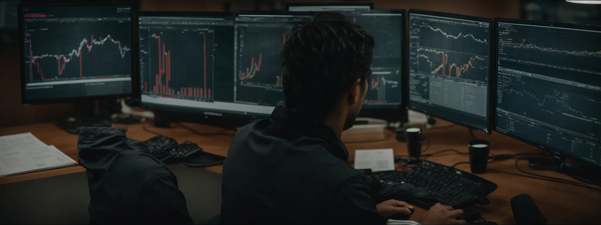 a marketing professional intently studies analytics on a computer screen, dissecting website traffic patterns and visitor interactions.