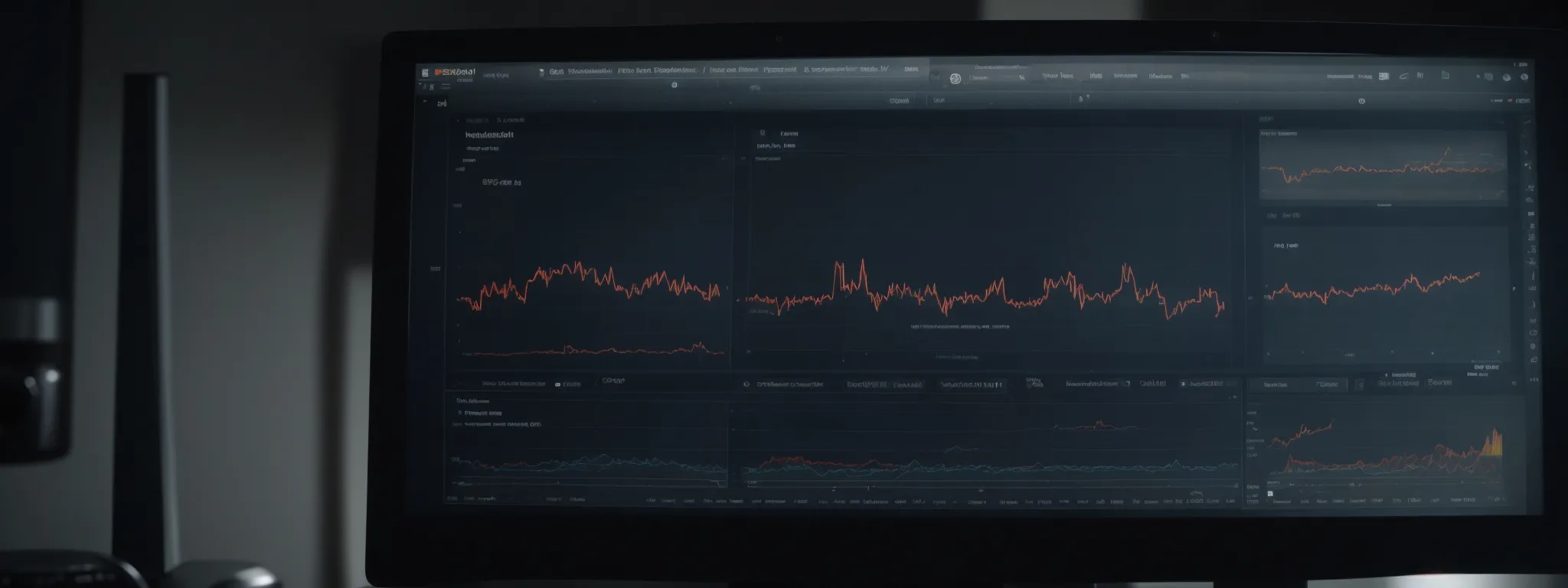 a computer screen with analytics graphs depicting seo performance and visibility metrics.