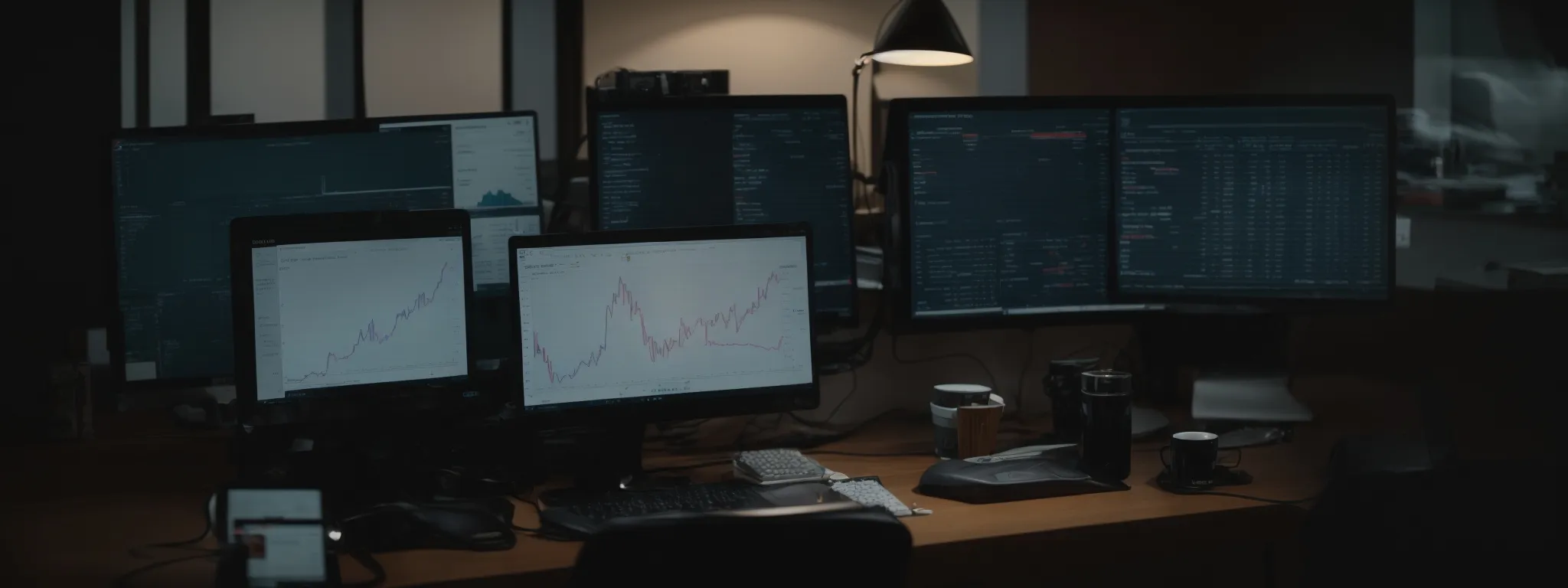 a person sitting at a computer, analyzing data charts on seo performance.