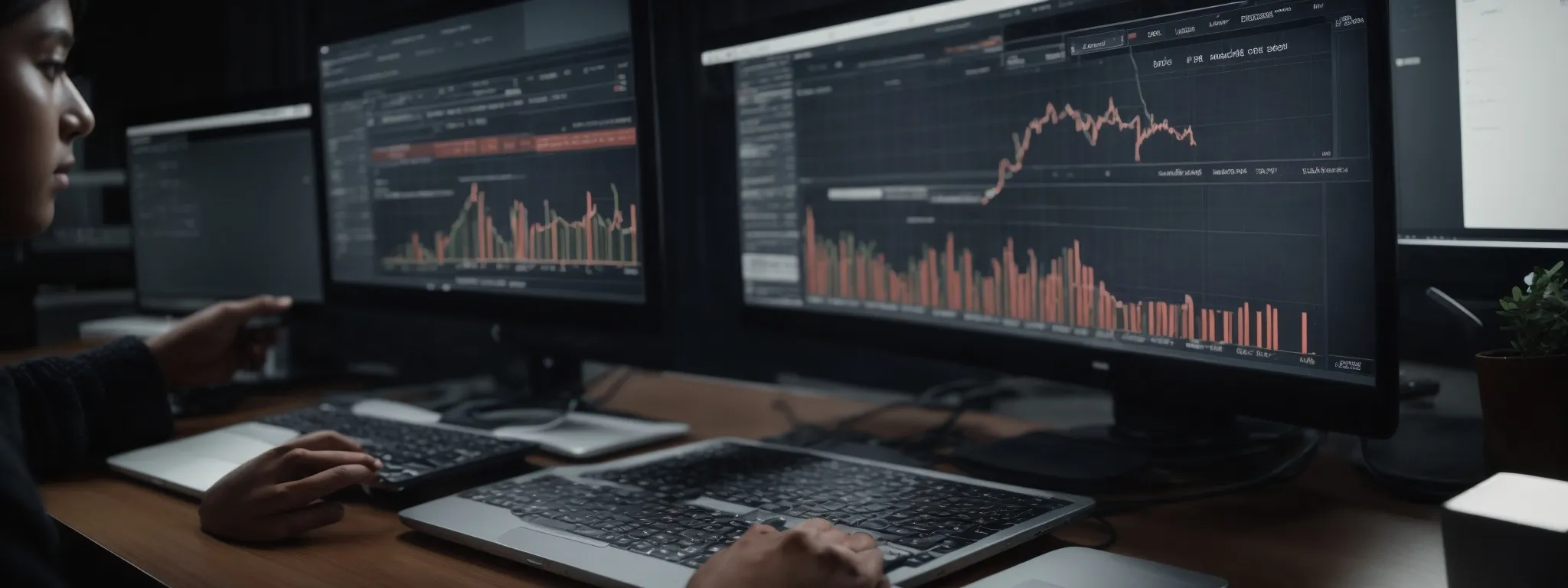 a person analyzing graphs and charts on a computer screen showing website performance metrics.