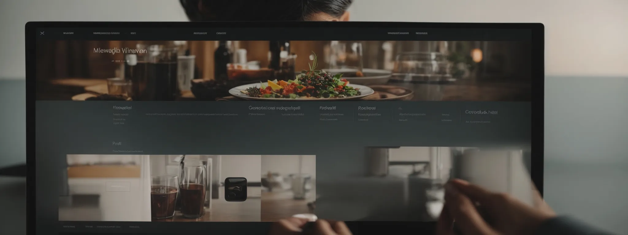 a person clicking on a simplified, clean layout of a website menu with clear, broad categories.