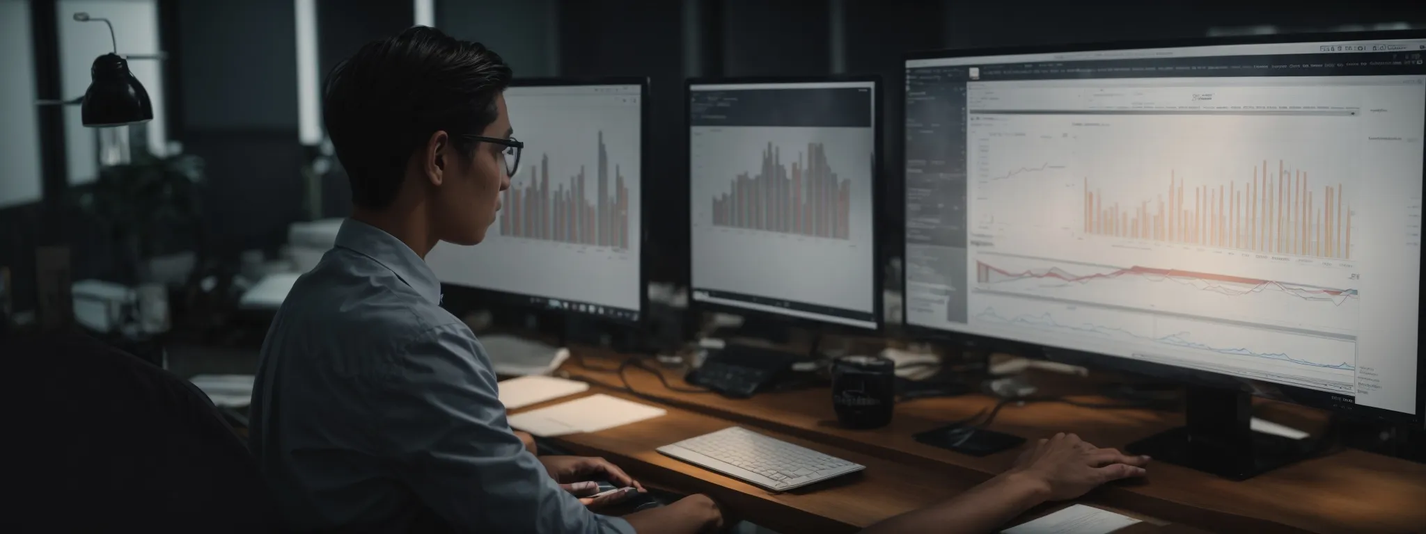 a person analyzing graphs and charts on a computer screen to optimize seo strategies.