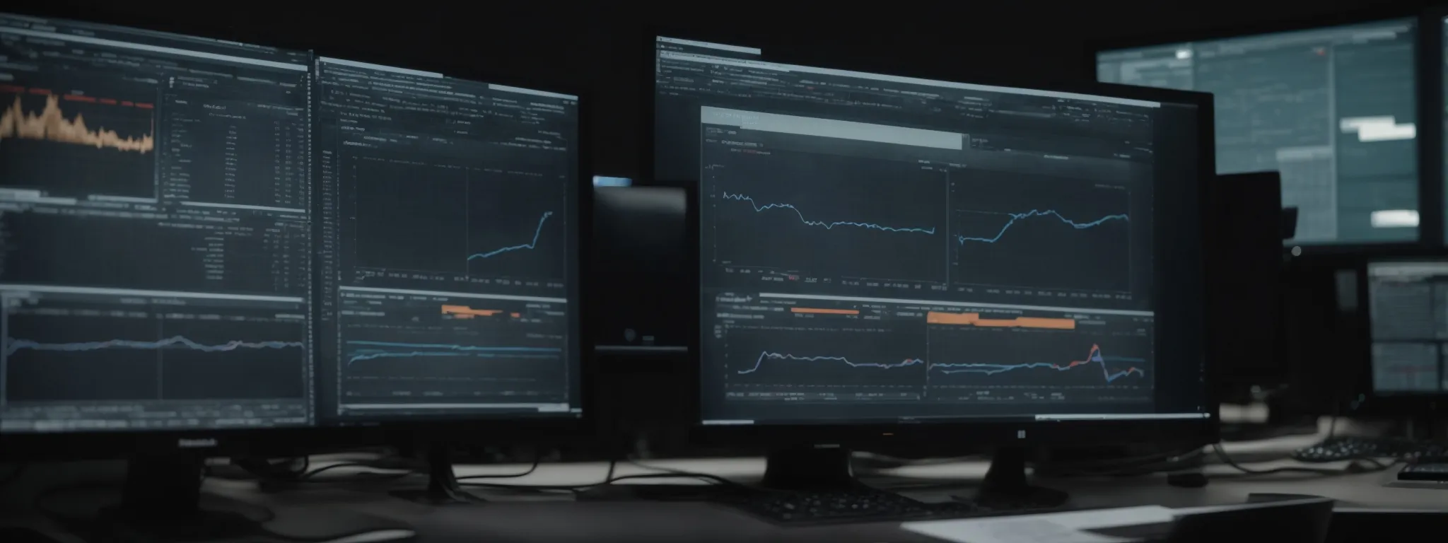 a digital marketing team analyzes data on a computer dashboard, reflecting on customer call patterns and conversion metrics.