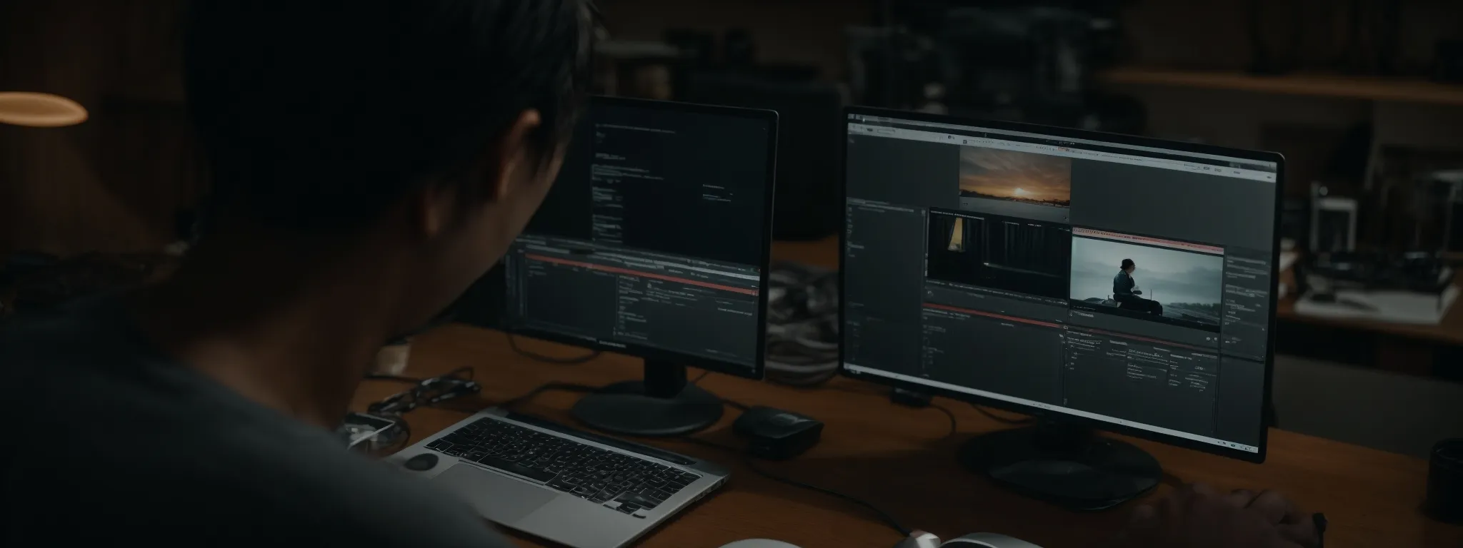 a person sitting at a computer, editing a video's title and description on a video sharing platform interface.