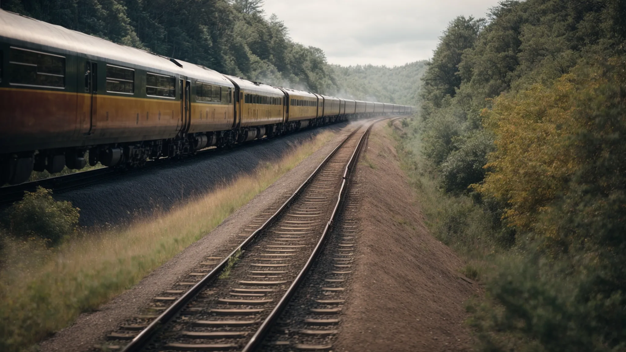 a fast-moving train effortlessly gliding along the tracks, symbolizing speed and efficiency.
