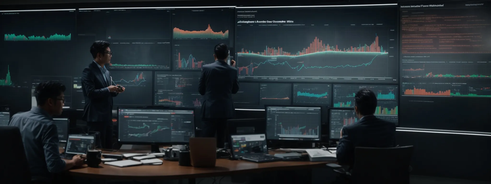 a digital marketing team observes an analytics dashboard displaying real-time engagement metrics generated by ai-driven algorithms.