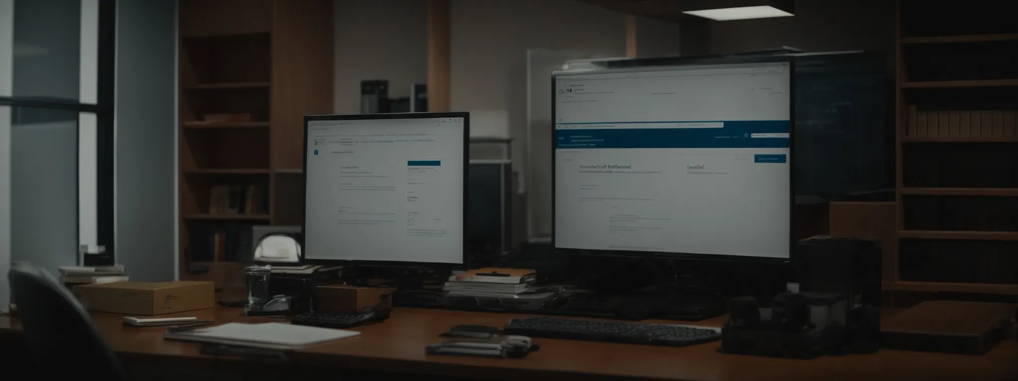 a professional attorney's office with a modern computer displaying a law firm's website under revision.