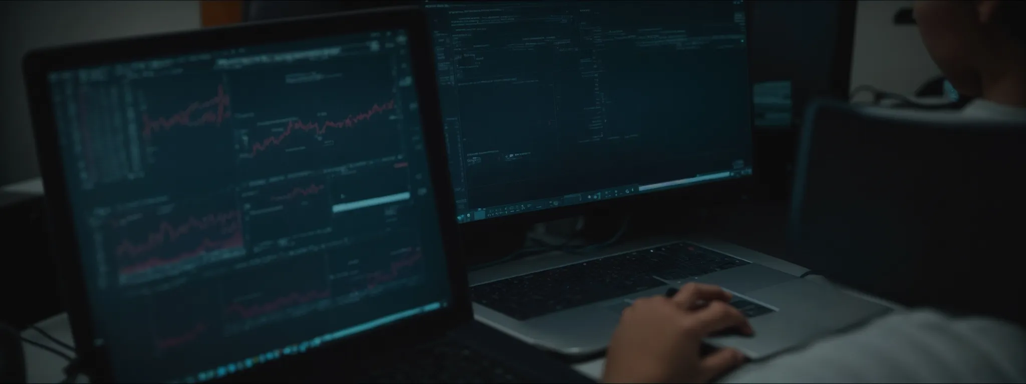 a person working on a computer with analytics and web optimization software on the screen.