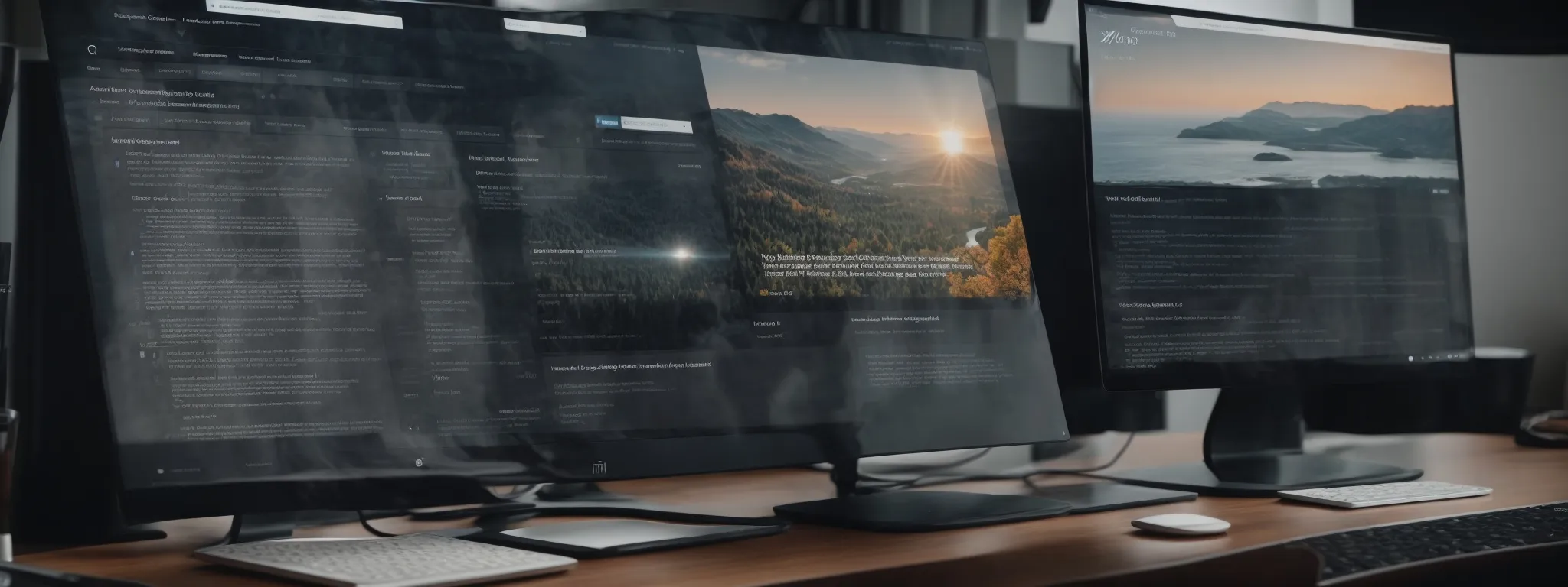 a computer screen displays a search engine results page with prominent featured snippets and knowledge panels.