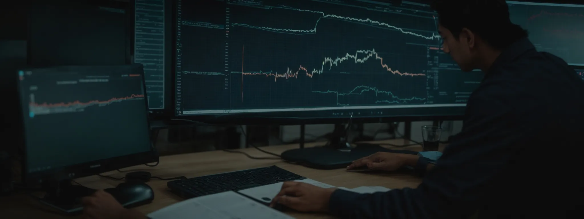 a youtuber reviews analytical graphs on a computer screen reflecting video performance data.