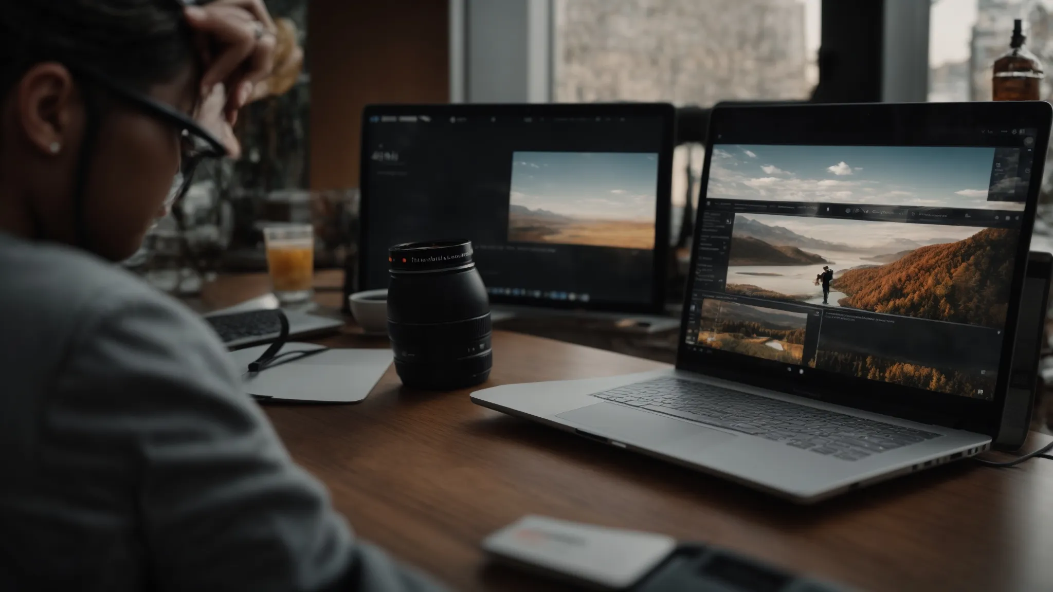 a content creator optimizes an engaging visual story on a laptop for search engine visibility.