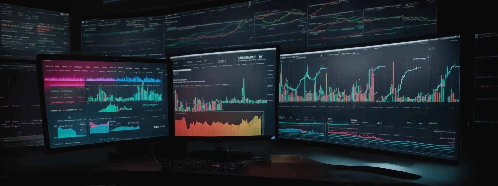 a computer screen displaying colorful graphs and analytics dashboards related to website traffic and user engagement.