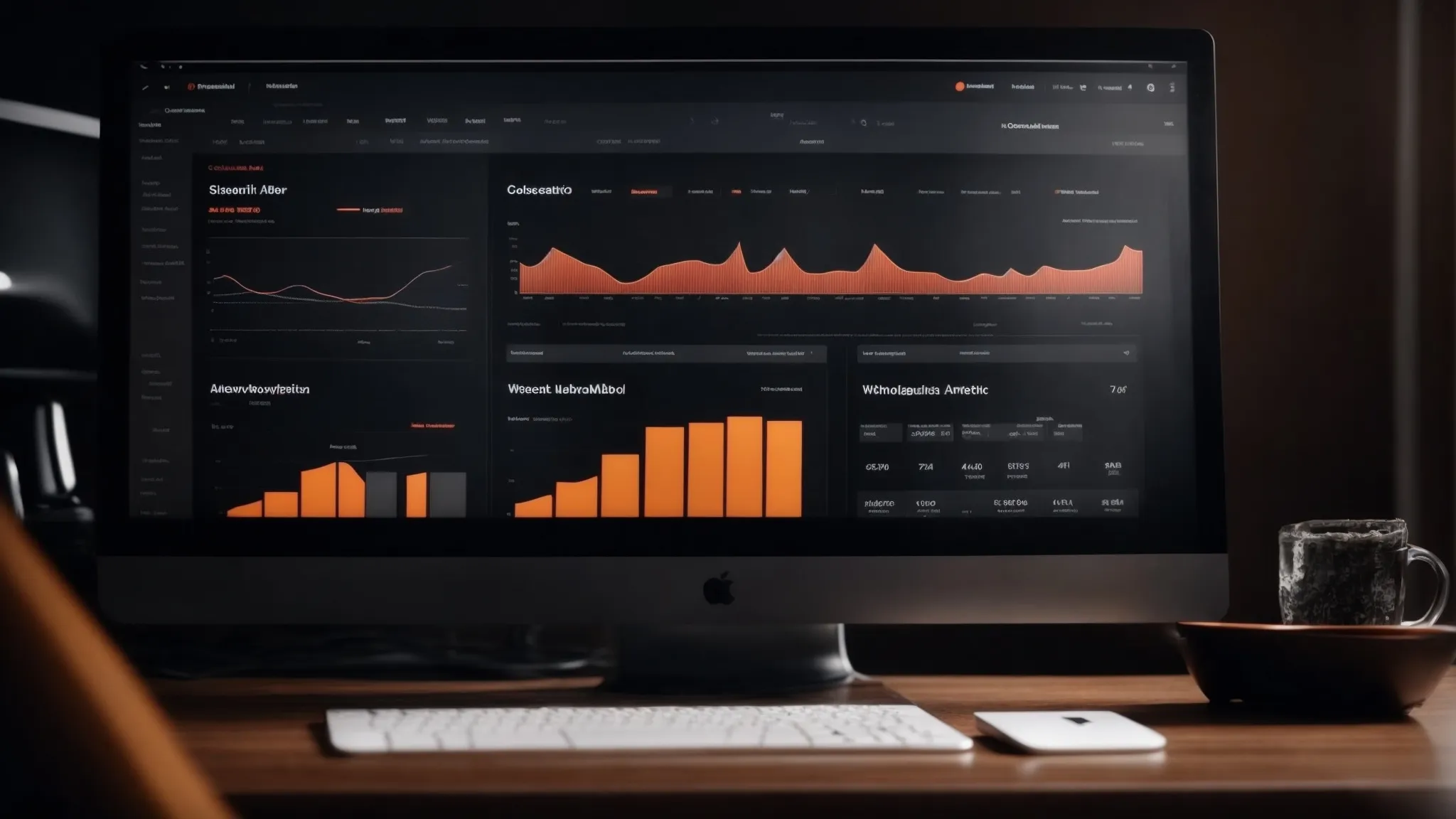 a computer screen displaying a website analytics dashboard with upward trending graphs indicating increased web traffic.