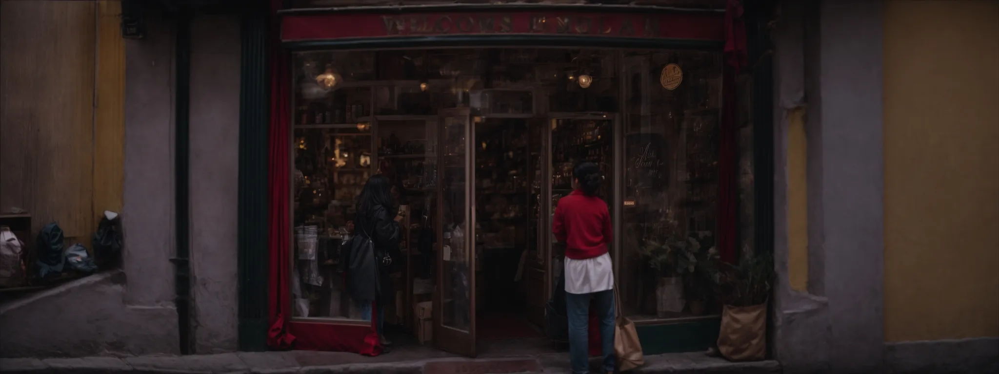 a small shop owner adjusts a 