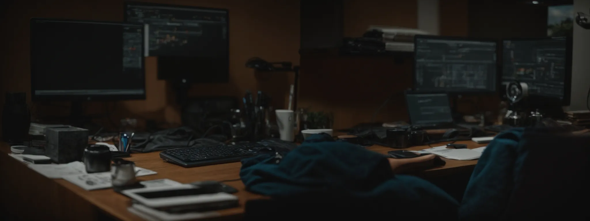 a person sitting before a computer, editing a website to enhance content quality.