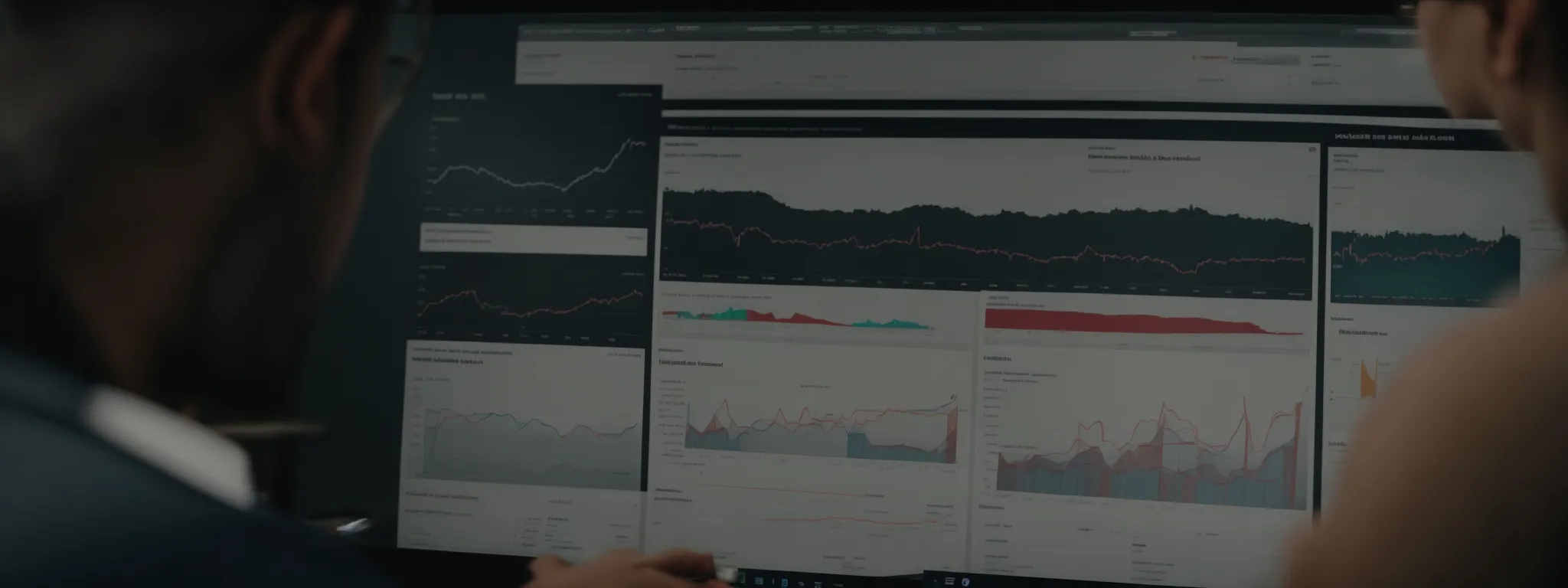 a marketer examines the analytics dashboard showing website traffic sources including facebook.