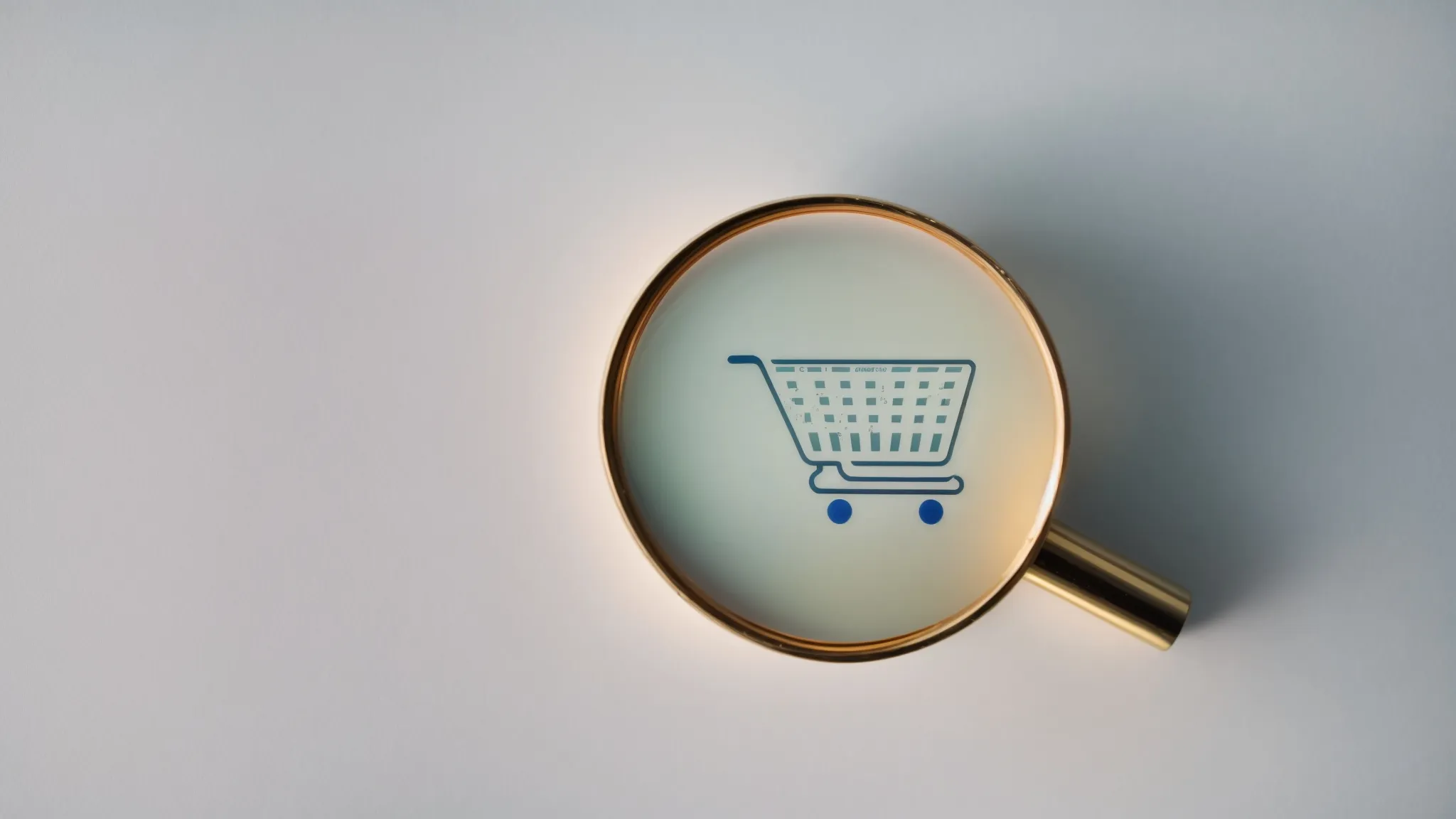 a digital shopping cart icon sits prominently atop a magnifying glass, symbolizing search engine optimization for an online marketplace.