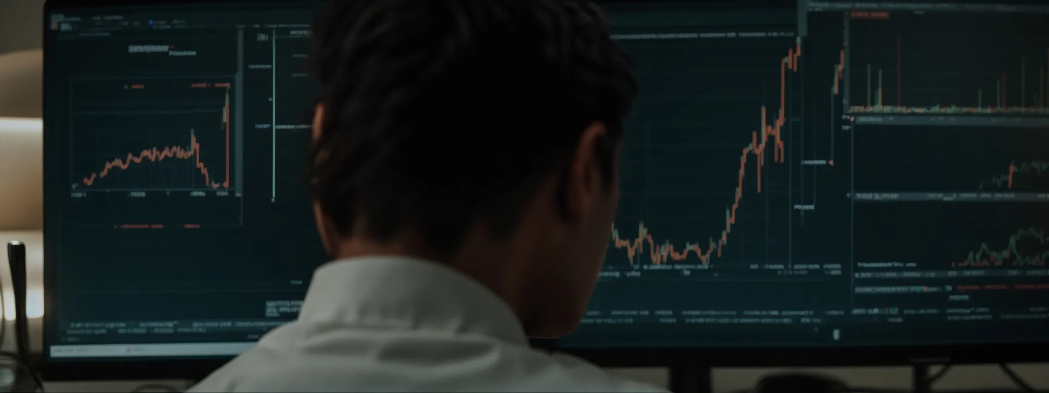a person scrutinizing complex seo performance graphs on a computer screen.