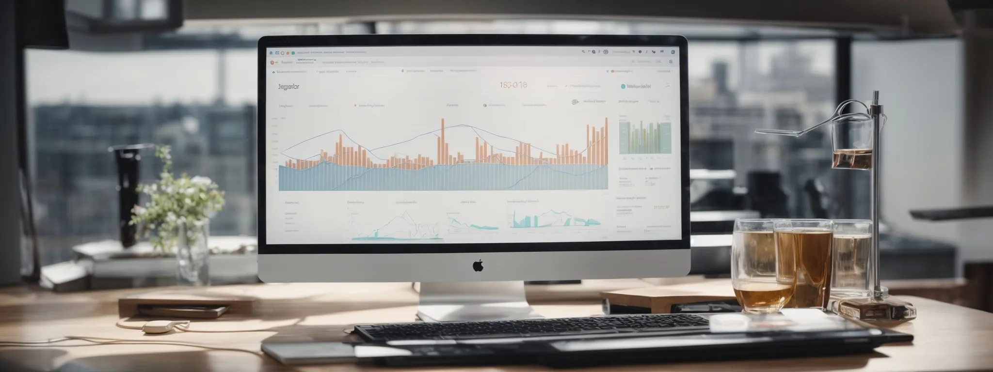 a computer screen displaying a sophisticated seo dashboard with graphs indicating website's link structure and authority metrics.