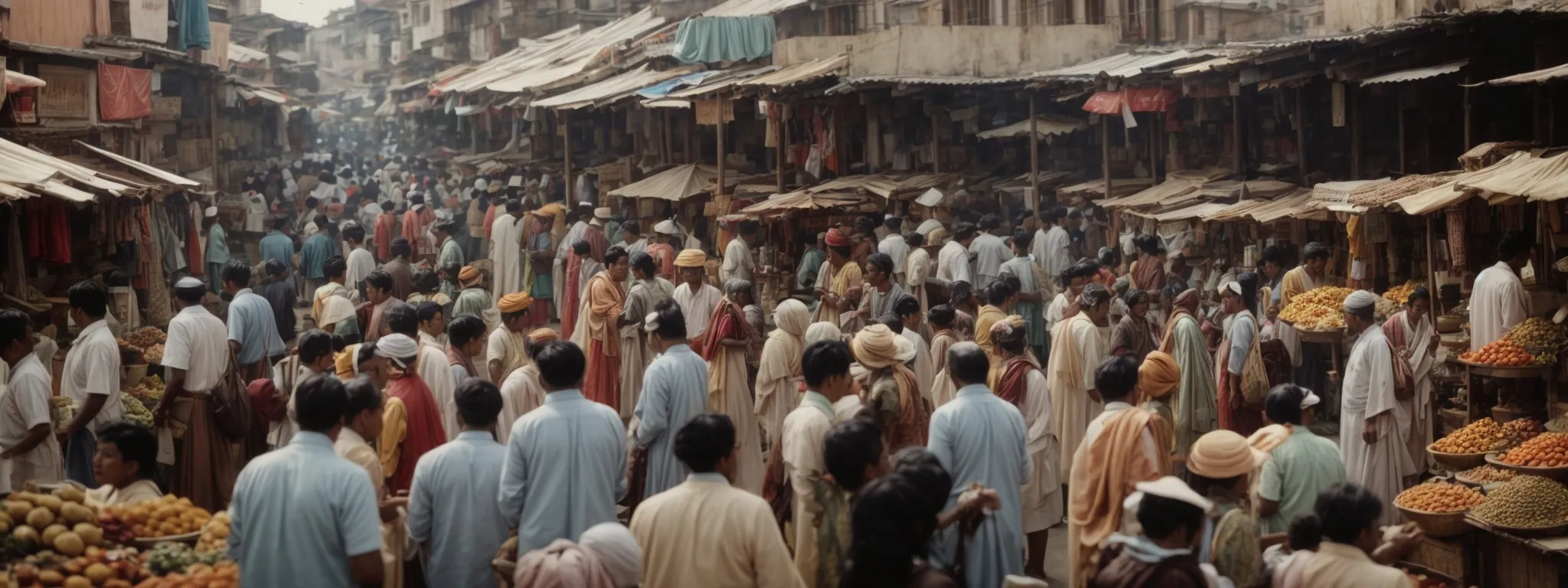 a busy marketplace bustling with local vendors and shoppers.