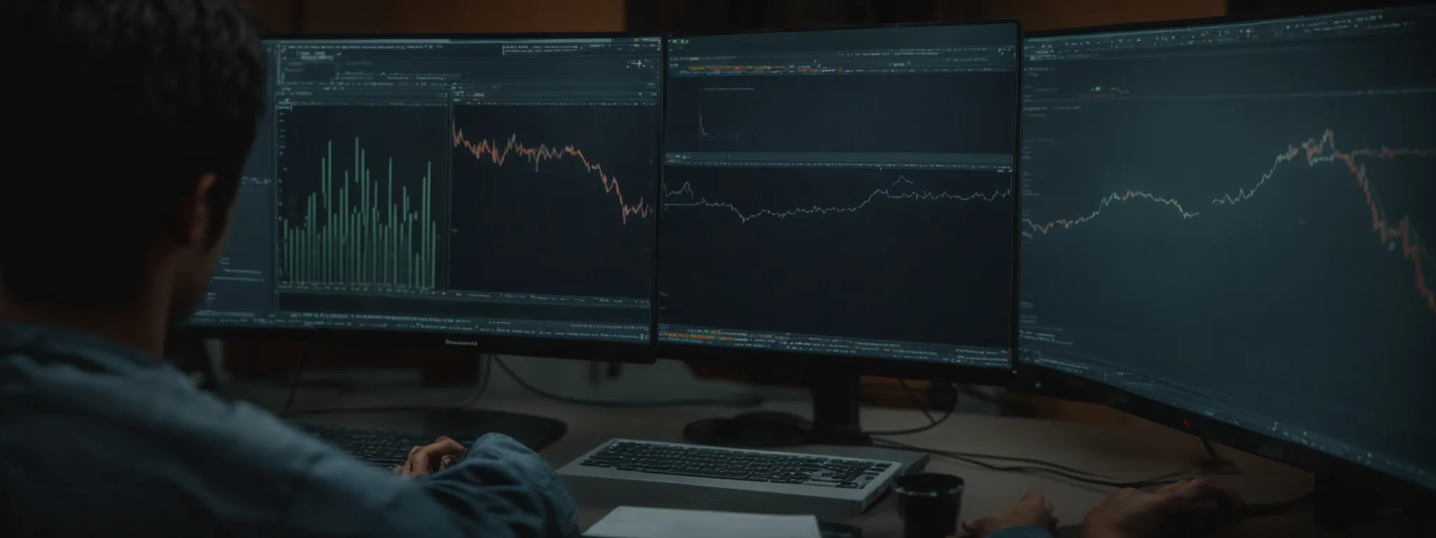 a person analyzing data on a computer screen, highlighting search engine rankings and traffic statistics.