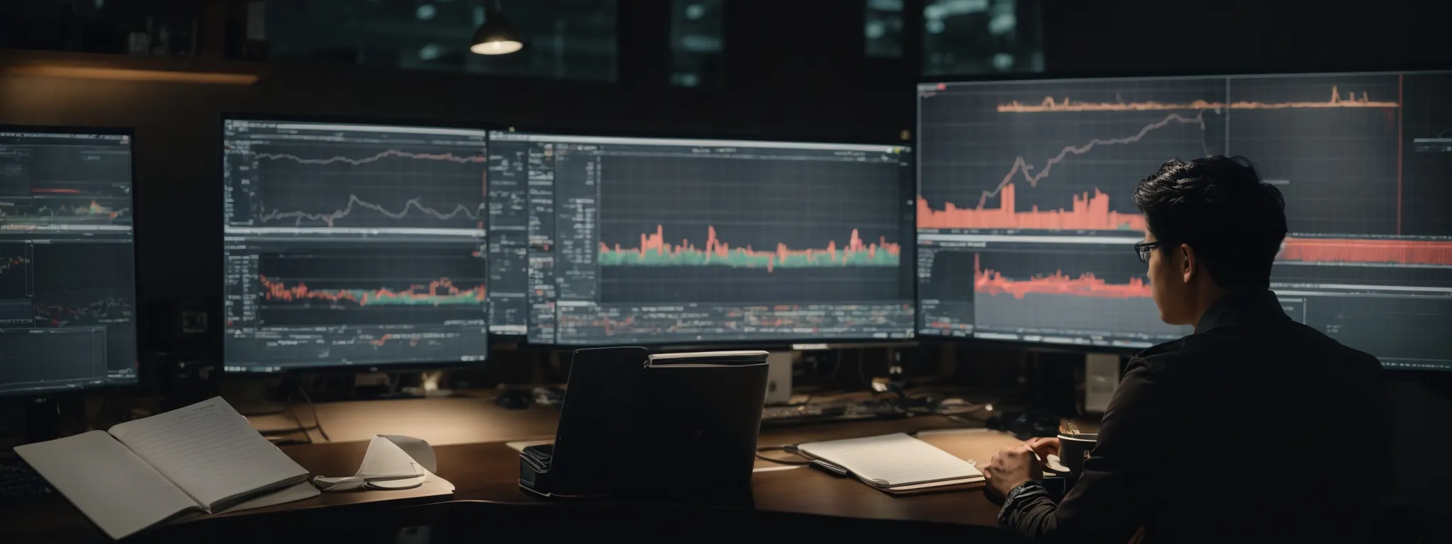 a person analyzing graphs on a computer screen reflecting website traffic and user engagement.