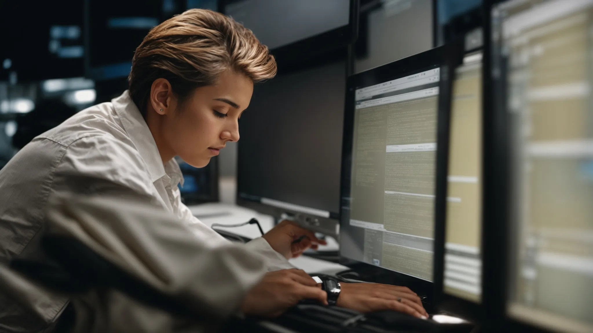 a webmaster scrutinizing the length of urls on a computer screen amidst search engine optimization (seo) tools.
