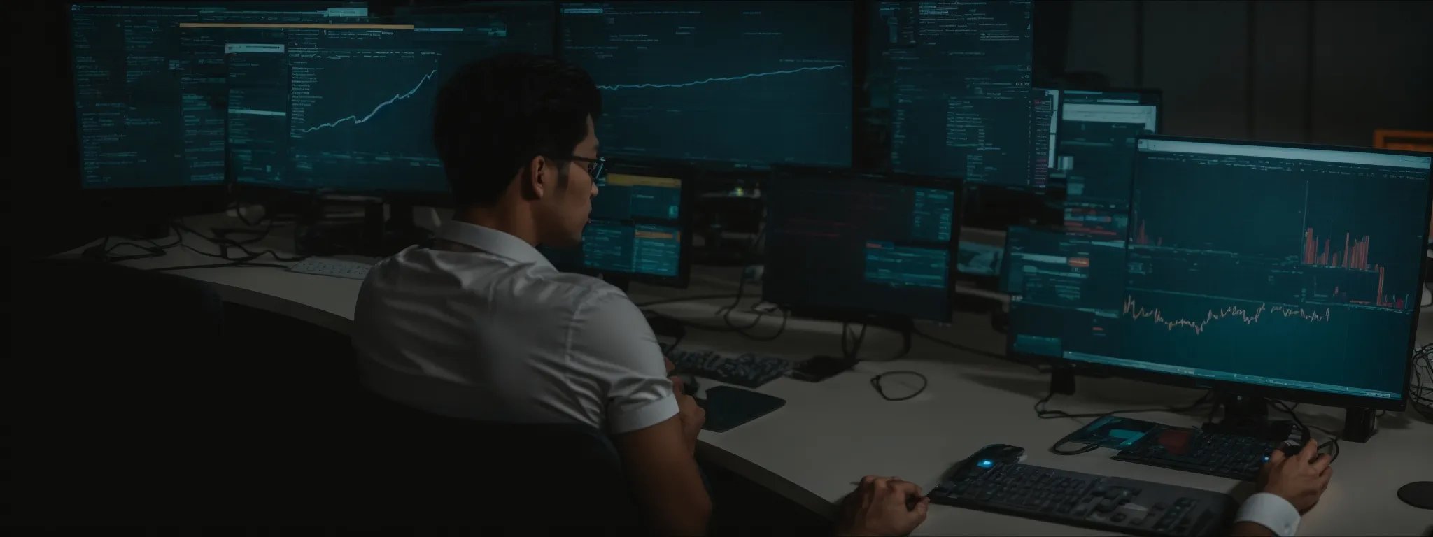 a person analyzing data on a computer screen, reflecting a strategic seo audit in progress.