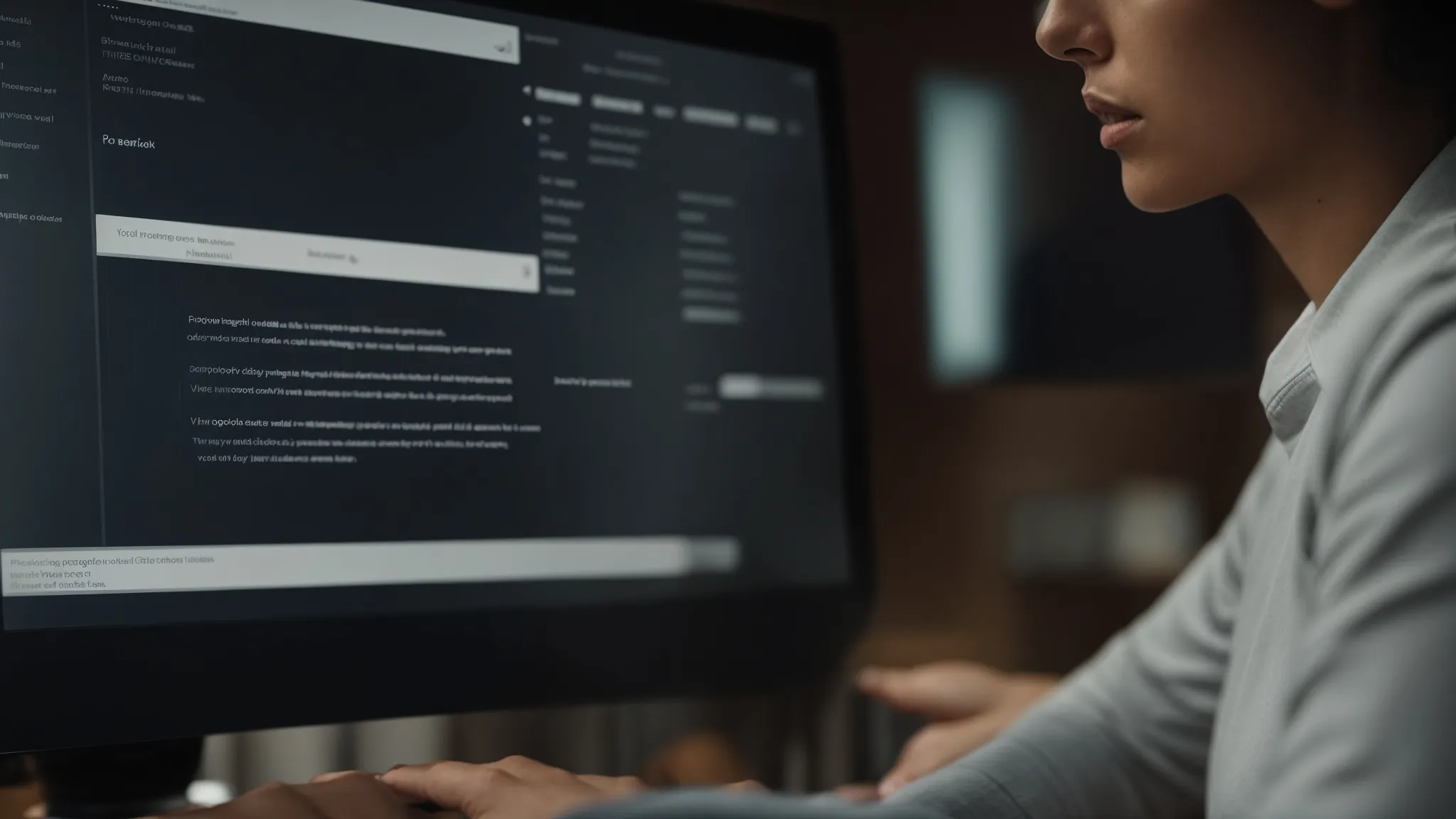a person is frowning at a computer screen displaying a low star rating on a feedback website.