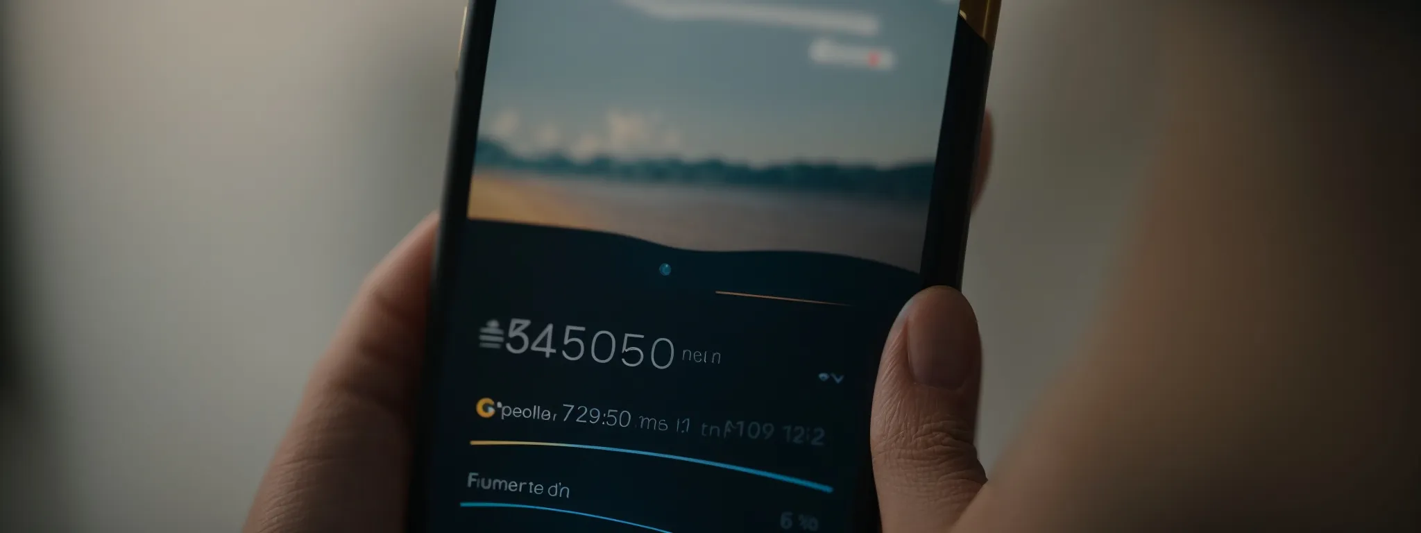 a smartphone displaying a progress bar swiftly reaching 100% on its screen against a blurred background.