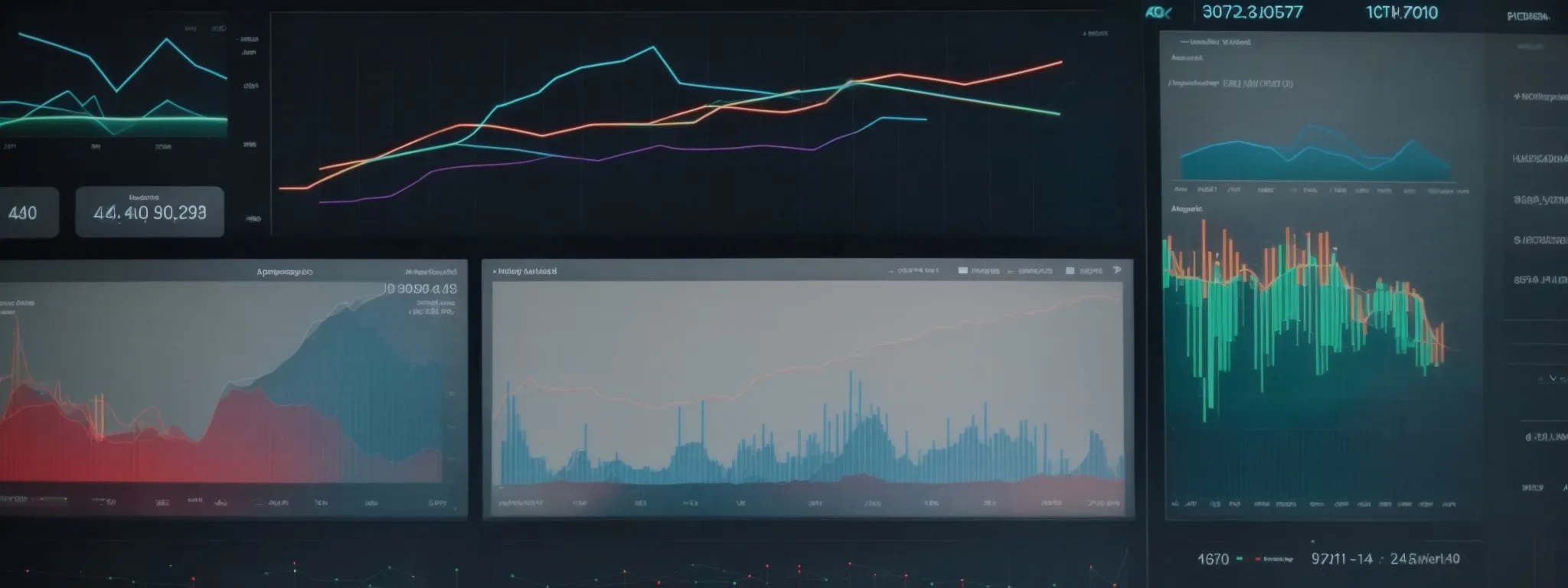 a computer screen displaying colorful graphs and data analytics for seo keyword research.